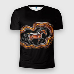 Футболка спортивная мужская Стилизованная бегущая янтарная лошадь, цвет: 3D-принт