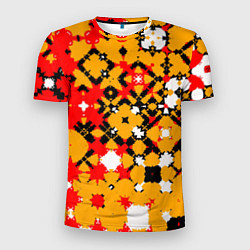 Мужская спорт-футболка Красно-желтая геометрическая абстракция