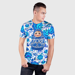 Футболка спортивная мужская Русская матрёшка в гжельских узорах, цвет: 3D-принт — фото 2