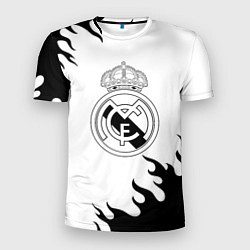 Футболка спортивная мужская Реал Мадрид черный огонь, цвет: 3D-принт