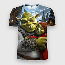 Футболка спортивная мужская Шрек и Фиона в обнимку зимой, цвет: 3D-принт