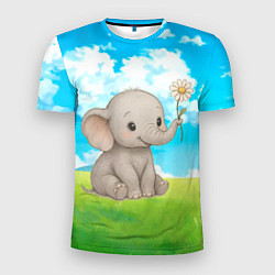 Мужская спорт-футболка Слоненок с цветочком