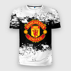 Мужская спорт-футболка Манчестер Юнайтед черно белые краски лого