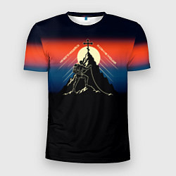 Футболка спортивная мужская На бога надейся сине-красный арт, цвет: 3D-принт