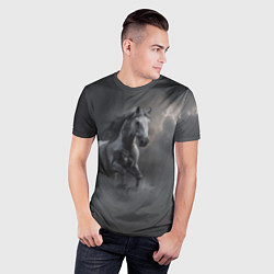 Футболка спортивная мужская Белая лошадь в тумане, цвет: 3D-принт — фото 2