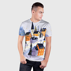 Футболка спортивная мужская Новогодние домики на горе, цвет: 3D-принт — фото 2