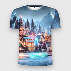 Футболка спортивная мужская Городок в новогодних огоньках, цвет: 3D-принт