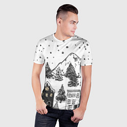 Футболка спортивная мужская Заснеженный черно-белый город, цвет: 3D-принт — фото 2