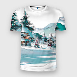 Футболка спортивная мужская Дома и елки - Новый год, цвет: 3D-принт