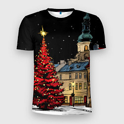 Футболка спортивная мужская Красная новогодняя елка, цвет: 3D-принт