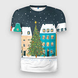 Футболка спортивная мужская Новогодний снежный город, цвет: 3D-принт