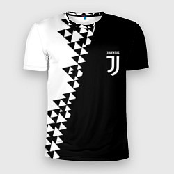 Футболка спортивная мужская Juventus черно белая геометрия текстура, цвет: 3D-принт