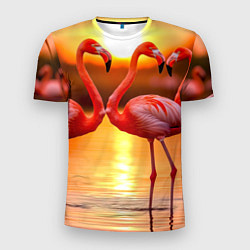 Футболка спортивная мужская Розовый закат с фламинго, цвет: 3D-принт