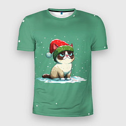Футболка спортивная мужская Новогодний мем котик, цвет: 3D-принт