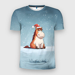 Футболка спортивная мужская Лошадь сидит на снегу, цвет: 3D-принт