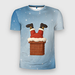 Футболка спортивная мужская Санта торчит из трубы, цвет: 3D-принт