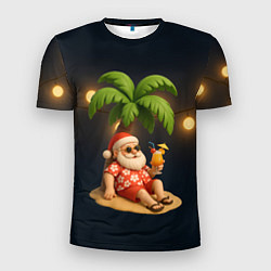 Футболка спортивная мужская Санта чиллит под пальмой, цвет: 3D-принт