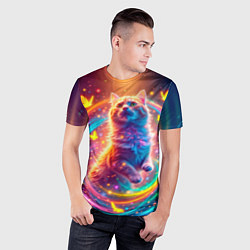 Футболка спортивная мужская Игривый кот в неоновых всполохах, цвет: 3D-принт — фото 2