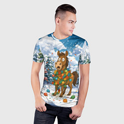 Футболка спортивная мужская Новогодняя лошадь в гирлянде, цвет: 3D-принт — фото 2