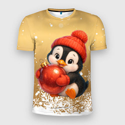 Футболка спортивная мужская Пингвинчик с новогодним шаром, цвет: 3D-принт