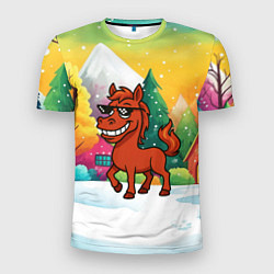 Футболка спортивная мужская Красная лошадка в очках подмигивает 2026, цвет: 3D-принт
