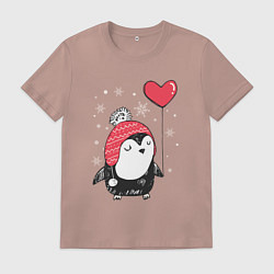 Футболка хлопковая мужская Пингвин с шариком, цвет: пыльно-розовый