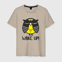 Футболка хлопковая мужская Owl: Wake up!, цвет: миндальный
