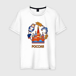 Футболка хлопковая мужская Россия: матрешка, да валенки, цвет: белый