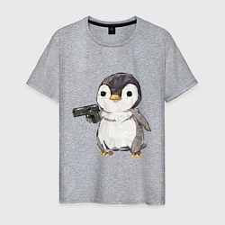 Футболка хлопковая мужская Пингвин с пистолетом, цвет: меланж