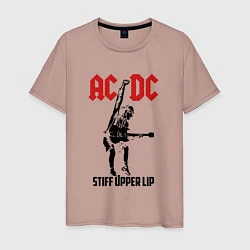 Футболка хлопковая мужская AC/DC: Stiff Upper Lip, цвет: пыльно-розовый