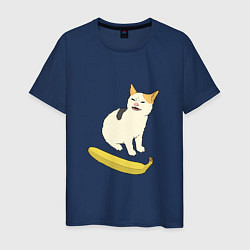 Футболка хлопковая мужская Cat no banana meme, цвет: тёмно-синий