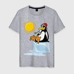 Футболка хлопковая мужская Пингвин на солнце, цвет: меланж