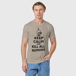Футболка хлопковая мужская Keep Calm & Kill All Humans, цвет: миндальный — фото 2