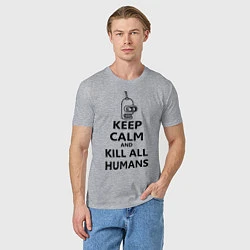 Футболка хлопковая мужская Keep Calm & Kill All Humans, цвет: меланж — фото 2