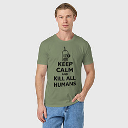 Футболка хлопковая мужская Keep Calm & Kill All Humans, цвет: авокадо — фото 2