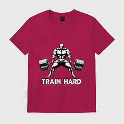 Футболка хлопковая мужская Train hard тренируйся усердно, цвет: маджента
