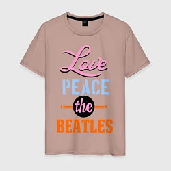 Футболка хлопковая мужская Love peace the Beatles, цвет: пыльно-розовый
