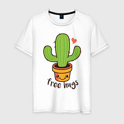 Футболка хлопковая мужская Cactus: free hugs, цвет: белый