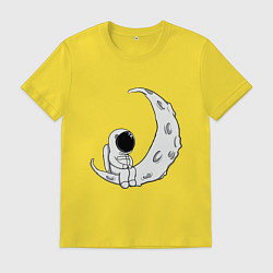 Футболка хлопковая мужская Космонавт на Луне, цвет: желтый