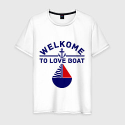 Футболка хлопковая мужская Welcome to love boat, цвет: белый