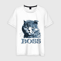 Футболка хлопковая мужская Boss cat, цвет: белый