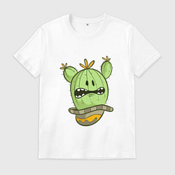 Футболка хлопковая мужская Испуганный кактус, цвет: белый