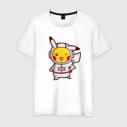 Футболка хлопковая мужская Pikachu Astronaut, цвет: белый