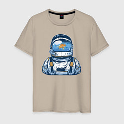 Футболка хлопковая мужская Космонавт-аквариум, цвет: миндальный