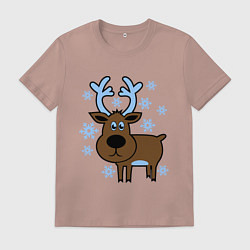 Футболка хлопковая мужская Олень и снежинки, цвет: пыльно-розовый