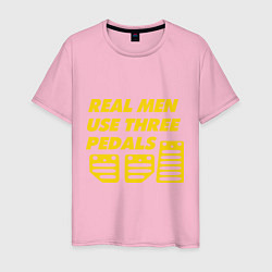 Футболка хлопковая мужская Настоящие мужики используют три педали цвета светло-розовый — фото 1