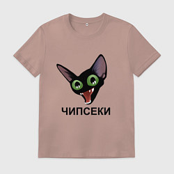 Футболка хлопковая мужская Чипсеки: кот-мем, цвет: пыльно-розовый