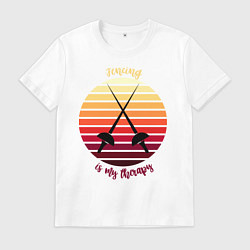 Футболка хлопковая мужская Fencing is my therapy, цвет: белый