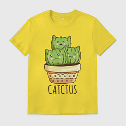 Футболка хлопковая мужская Кактус Котики, цвет: желтый