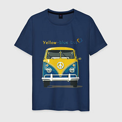 Футболка хлопковая мужская Я люблю вас Yellow-blue bus, цвет: тёмно-синий